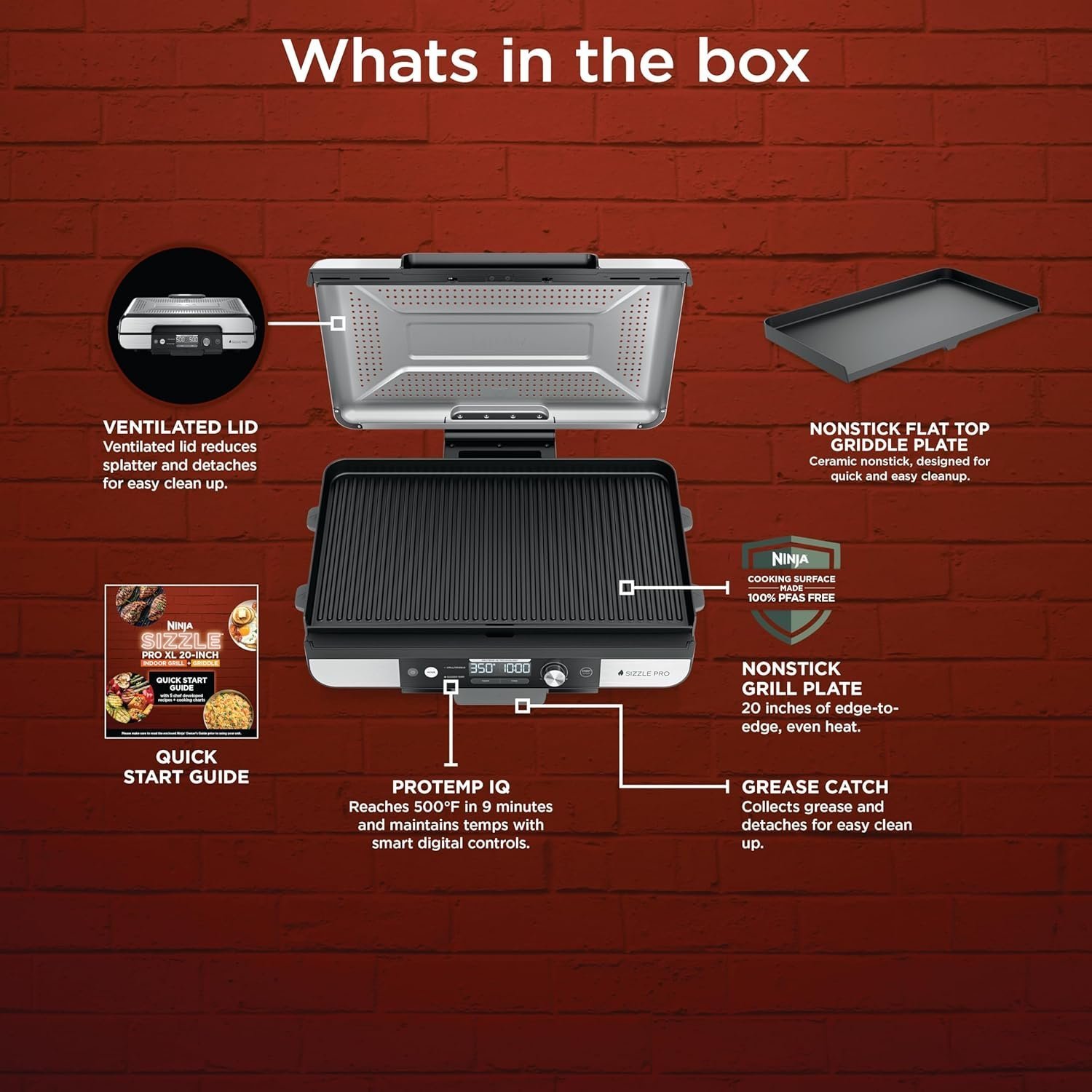 Ninja Sizzle Pro XL Indoor Grill & Flat Plate – Non-Stick Ceramic Plates, Detachable Lid, Grease Catch & Recipe Guide (Silver/Black GX101UK) - Image 9